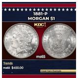 1881-p Morgan Dollar $1 Grades ms65