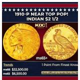 1910-p Gold Indian Quarter Eagle Near Top Pop! $2