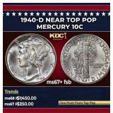 1940-d Mercury Dime Near Top Pop 10c ms67+ fsb SEG