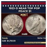 1923-d Peace Dollar Near Top Pop $1 ms66 SEGS