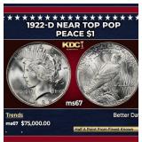 1922-d Peace Dollar Near Top Pop $1 ms67 SEGS