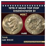 1978-p Eisenhower Dollar Near Top Pop $1 ms66 SEGS