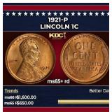 1921-p Lincoln Cent 1c Grades ms65+ rd