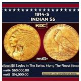 1914-s Gold Indian Half Eagle $5 ms63+ USCG