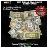 20x 1957 $1 Blue Seal Silver Certificates Grades V
