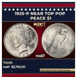 1925-p Peace Dollar Near Top Pop $1 ms67 SEGS