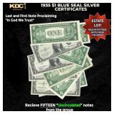 15x 1935 $1 Blue Seal Silver Certificates Grades C