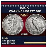 1918-d Walking Liberty Half Dollar 50c ms63+ USCG