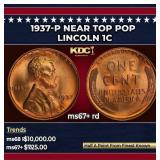 1937-p Lincoln Cent Near Top Pop 1c ms67+ rd SEGS