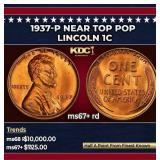 1937-p Lincoln Cent Near Top Pop 1c ms67+ rd SEGS