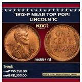 1912-p Lincoln Cent Near Top Pop! 1c ms66+ rd SEGS
