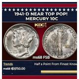 1941-d Mercury Dime Near Top Pop! 10c ms68 FSB SEG