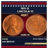 1911-d Lincoln Cent 1c Grades ms64 rd
