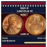 1921-p Lincoln Cent 1c ms66 rd SEGS