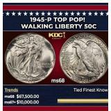 1945-p Walking Liberty Half Dollar TOP POP! 50c ms
