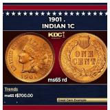 1901 Indian Cent . 1c Grades ms65 rd