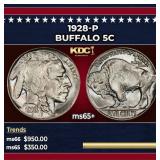 1928-p Buffalo Nickel 5c Grades ms65+