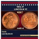 1914-p Lincoln Cent 1c ms65 rd SEGS
