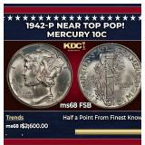 1942-p Mercury Dime Near Top Pop! 10c ms68 FSB SEG