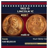 1922-d Lincoln Cent 1c ms65 rd SEGS