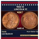 1922-d Lincoln Cent 1c ms65 rd SEGS
