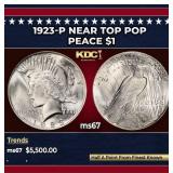 1923-p Peace Dollar Near Top Pop $1 ms67 SEGS