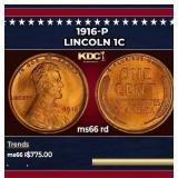 1916-p Lincoln Cent 1c Grades ms66 rd