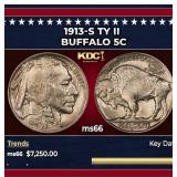 1913-s Ty II Buffalo Nickel 5c ms66 SEGS
