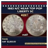 1883 n/c Liberty Nickel Near Top Pop 5c ms67 SEGS