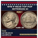 1978-p Jefferson Nickel Near Top Pop 5c ms66+ 5fs