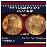 1927-p Lincoln Cent Near Top Pop! 1c ms67 rd SEGS