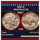 1919-d Buffalo Nickel 5c ms64 SEGS