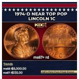 1974-d Lincoln Cent Near Top Pop 1c ms67+ rd SEGS