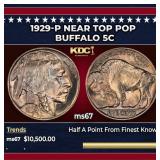 1929-p Buffalo Nickel Near Top Pop 5c ms67 SEGS