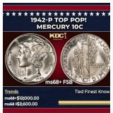 1942-p Mercury Dime TOP POP! 10c ms68+ FSB SEGS
