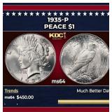1935-p Peace Dollar $1 Grades ms64