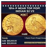 1914-p Gold Indian Quarter Eagle Near Top Pop! $2