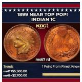 1899 Indian Cent Near Top Pop! 1c ms67 rd SEGS