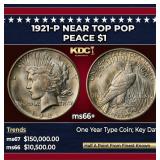 1921-p Peace Dollar Near Top Pop $1 ms66+ SEGS