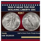 1920-p Walking Liberty Half Dollar Near Top Pop 50
