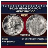 1942-d Mercury Dime Near Top Pop! 10c ms68 FSB SEG