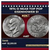 1974-d Eisenhower Dollar Near Top Pop $1 ms67 SEGS