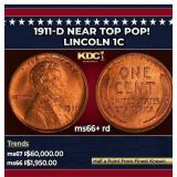 1911-d Lincoln Cent Near Top Pop! 1c ms66+ rd SEGS