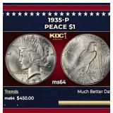 1935-p Peace Dollar $1 Grades ms64