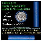 BU Shotgun Jefferson 5c roll, 1964-p 40 pcs Bank $