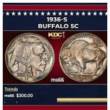 1936-s Buffalo Nickel 5c Grades ms66