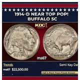 1914-d Buffalo Nickel Near Top Pop! 5c ms67 SEGS