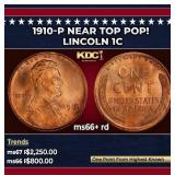 1910-p Lincoln Cent Near Top Pop! 1c ms66+ rd SEGS
