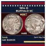 1914-d Buffalo Nickel 5c ms66 SEGS