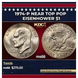 1974-p Eisenhower Dollar Near Top Pop $1 ms66 SEGS